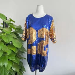 Sequin Long O Neck T Shirt Party Club Top Loose Clothes Blue Gold Number 22 Sorority SGR Sequin T Shirt Clothing