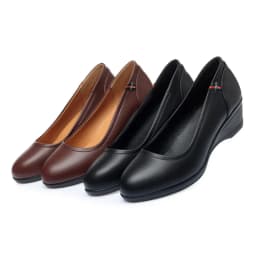 Spring Women Cute Stylish Round Toe Shallow Mouth Black Pu Leather Pumps Casual Comfort Wedge Heel Anti-slip Shoes