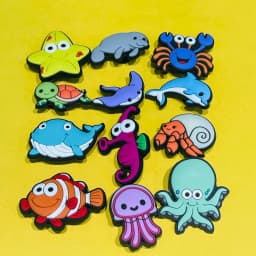 New 1-12pcs Cartoon Deep Sea Fish Turbot Hermit Crab Whale Starfish PVC Shoe Charms Sandals Shoes Decoration Slipper Accessories