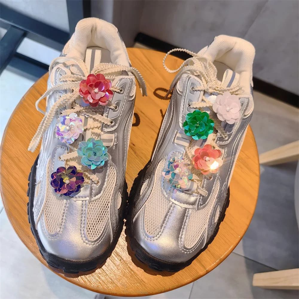 Women Sneaker Sequin Studded Flower Shoelace Clip Buckle Spicy Girl Sweet Ballet Pearl Shoe Charms Accessories Shoes Decorations