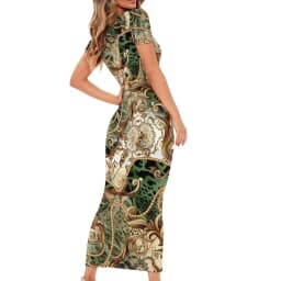 Retro Chains Bodycon Dress Summer Leopard Print Cute Maxi Dresses Women Short Sleeve Graphic Street Fashion Dress 3XL 4XL 5XL