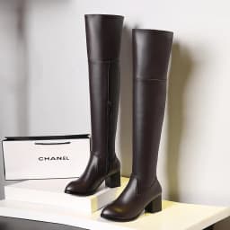 2024 Pure Color Elastic Pu Knee Boots Plus Size Round Toe Thick Heel Side Zipper Warm Inner Sleeve Slip On Long Women's Boots