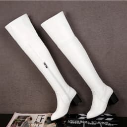 2024 Pure Color Elastic Pu Knee Boots Plus Size Round Toe Thick Heel Side Zipper Warm Inner Sleeve Slip On Long Women's Boots