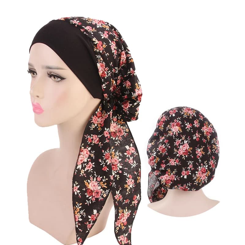 New Fashion Printed Flowers Women Inner Hijabs Caps Muslim Head Scarf Turban Bonnet Ready to Wear Ladies Wrap Under Hijab Cap