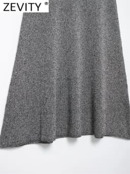 ZEVITY 2024 Women Elegant Grey Color Casual Knitting Flare Midi Skirt Female Slim Brand A Line Skirts Mujer QUN6276