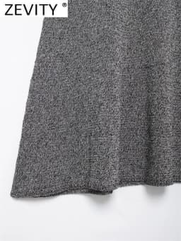 ZEVITY 2024 Women Elegant Grey Color Casual Knitting Flare Midi Skirt Female Slim Brand A Line Skirts Mujer QUN6276