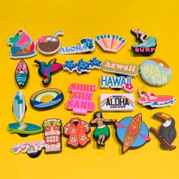 1-23Pcs Parrot Aloha Hawaii Summer Vibes DIY Kids Shoes Button Charms Hula Flowers PVC Buckle Clog Decorations