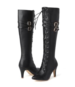 Mid-Length Boots for Women, 2026 Spring and Autumn New Lace-Up Boots, Women's Pointed Toe Stiletto High Heels, Designer Luxury Oversized Size 47, Direct Sales from the Manufacturer