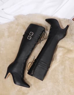 Mid-Length Boots for Women, 2026 Spring and Autumn New Lace-Up Boots, Women's Pointed Toe Stiletto High Heels, Designer Luxury Oversized Size 47, Direct Sales from the Manufacturer