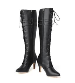 Mid-Length Boots for Women, 2026 Spring and Autumn New Lace-Up Boots, Women's Pointed Toe Stiletto High Heels, Designer Luxury Oversized Size 47, Direct Sales from the Manufacturer