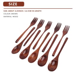 10 Pcs Wooden Spoons Forks Set Wooden Utensil Set Reusable Natural Wood Flatware Set for Cooking Stirring Eating