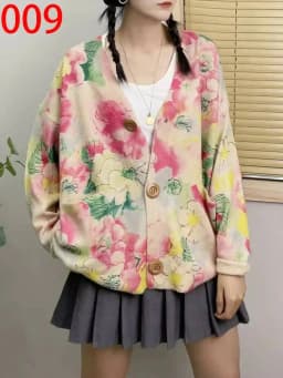 Amax LuluE 2026 Fall Womens Fashion Printed Loose Cardigans Casual V Neck Sweaters Ladies Korean Luxury Classic Cartoon Knitwear