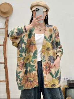 Amax LuluE 2026 Fall Womens Fashion Printed Loose Cardigans Casual V Neck Sweaters Ladies Korean Luxury Classic Cartoon Knitwear