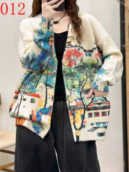 Amax LuluE 2026 Fall Womens Fashion Printed Loose Cardigans Casual V Neck Sweaters Ladies Korean Luxury Classic Cartoon Knitwear