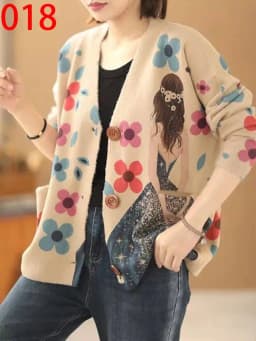Amax LuluE 2026 Fall Womens Fashion Printed Loose Cardigans Casual V Neck Sweaters Ladies Korean Luxury Classic Cartoon Knitwear