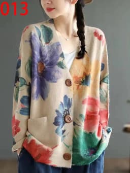 Amax LuluE 2026 Fall Womens Fashion Printed Loose Cardigans Casual V Neck Sweaters Ladies Korean Luxury Classic Cartoon Knitwear