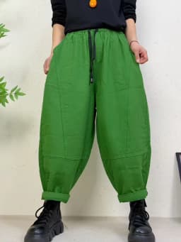 Amax LuluE 2026 Spring Womens Fashion Cotton Linen Wide Leg Pants Ladies Casual Vintage Classic Striped Elastic Waist Trousers