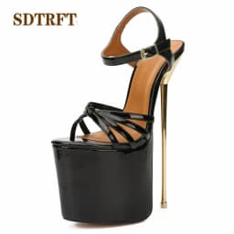 SDTRFT Buckle Sandals Party Shoes Woman Stiletto Zapatos Mujer 22cm Ultra High Metal Thin Heels Ladies Platforms Pumps Zapatilla