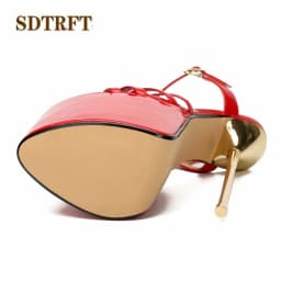 SDTRFT Buckle Sandals Party Shoes Woman Stiletto Zapatos Mujer 22cm Ultra High Metal Thin Heels Ladies Platforms Pumps Zapatilla