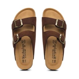 2027 New Summer Men's Cork Slippers Suede Leather Mule Clogs Slippers Man Soft Cork Two Buckle Beach Slides Footwear For Men 45