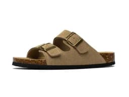 2027 New Summer Men's Cork Slippers Suede Leather Mule Clogs Slippers Man Soft Cork Two Buckle Beach Slides Footwear For Men 45