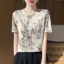 Spring And Summer Thin Semi-High-Necked Knitted Bottoming Shirt Short-Sleeved Pullover Women Wear Solid Color Semi-Sleeve Tops