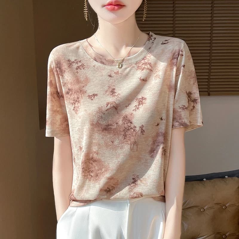 Spring And Summer Thin Semi-High-Necked Knitted Bottoming Shirt Short-Sleeved Pullover Women Wear Solid Color Semi-Sleeve Tops