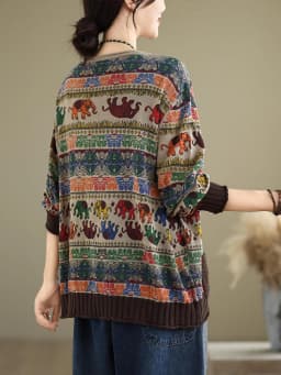 Amax luluE 2024 Fall Womens Fashion Printed Loose Sweaters Cartoon Knitted Clothes Ladies Casual O Neck Pullover Classic Jumpers