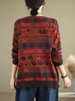 Amax luluE 2024 Fall Womens Fashion Printed Loose Sweaters Cartoon Knitted Clothes Ladies Casual O Neck Pullover Classic Jumpers
