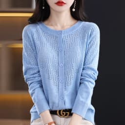 Spring Autumn Women Wool Blend Sweater O-neck Hollow Out Cardigan New Fashion Casual Knitted Slim Soft Jacket Bottoming Tops