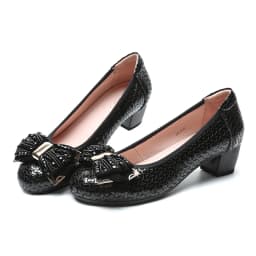 Mid-heel Mother Shoes Genuine Leather Soft Sole Round Head Thick Heel Single Shoes Middle-aged Large Size Ladybugs Single Shoes