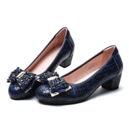 Mid-heel Mother Shoes Genuine Leather Soft Sole Round Head Thick Heel Single Shoes Middle-aged Large Size Ladybugs Single Shoes