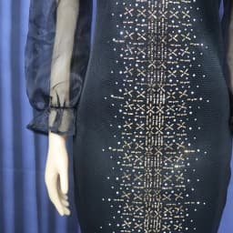 Fashion Mesh Diamond-Encrusted Elastic Tight Dress Bubble Sleeve Off-Shoulder Stand Collar Dress