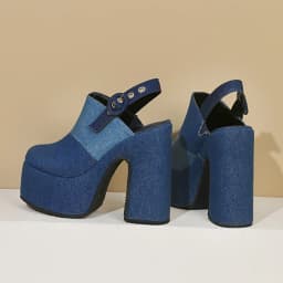 Plus Size Color Blocking Denim Material Back Strap Fashionable Women's Sandals High Waterproof Platform Hollow Out Sandals