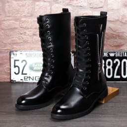 British fashion motorcycle boots for men genuine leather shoes cowboy high boot lace-up long botas masculinas zapatos de hombre