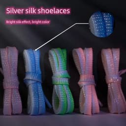 Gradient Glitter Flat Shoe Laces Metallic Shiny Silver Shoelaces Colorful Bright Silk Shimmering Shoelace Women Man Shoestrings