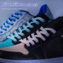 Gradient Glitter Flat Shoe Laces Metallic Shiny Silver Shoelaces Colorful Bright Silk Shimmering Shoelace Women Man Shoestrings