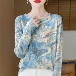 2025 New Summer Thin Silk Knitted Short-sleeved T-shirt Women's Sleeveless Wool Loose Printed T-shirt