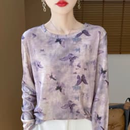2025 New Summer Thin Silk Knitted Short-sleeved T-shirt Women's Sleeveless Wool Loose Printed T-shirt
