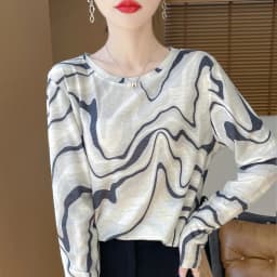 2025 New Summer Thin Silk Knitted Short-sleeved T-shirt Women's Sleeveless Wool Loose Printed T-shirt
