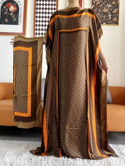 Abayas For Women 2023 Printed Silk Soft Loose Femme Robe Muslim Summer Fashion Clothing African Islam Woman Dresses With Scarfs