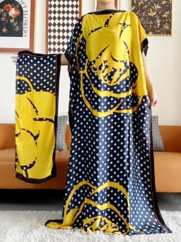 Abayas For Women 2023 Printed Silk Soft Loose Femme Robe Muslim Summer Fashion Clothing African Islam Woman Dresses With Scarfs