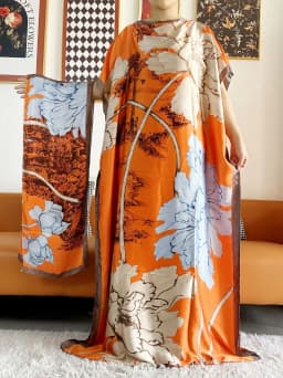 Abayas For Women 2023 Printed Silk Soft Loose Femme Robe Muslim Summer Fashion Clothing African Islam Woman Dresses With Scarfs
