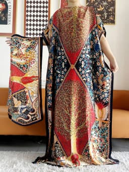 Abayas For Women 2023 Printed Silk Soft Loose Femme Robe Muslim Summer Fashion Clothing African Islam Woman Dresses With Scarfs