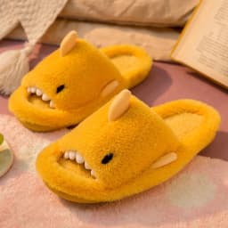 Litfun Plush Shark Slippers For Women Men Soft Furry Cotton Slippers Winter Indoor Cotton Shoes Open-Toe Non-slip Home Flip Flop