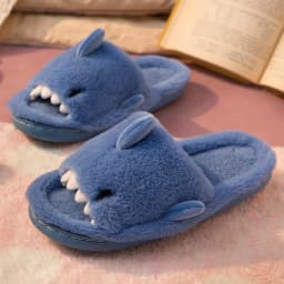 Litfun Plush Shark Slippers For Women Men Soft Furry Cotton Slippers Winter Indoor Cotton Shoes Open-Toe Non-slip Home Flip Flop