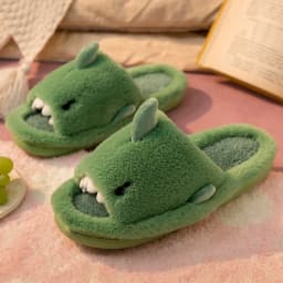 Litfun Plush Shark Slippers For Women Men Soft Furry Cotton Slippers Winter Indoor Cotton Shoes Open-Toe Non-slip Home Flip Flop