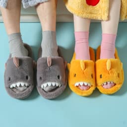 Litfun Plush Shark Slippers For Women Men Soft Furry Cotton Slippers Winter Indoor Cotton Shoes Open-Toe Non-slip Home Flip Flop