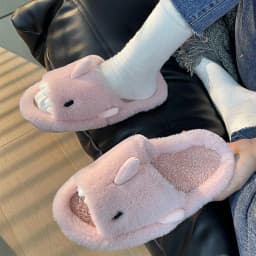Litfun Plush Shark Slippers For Women Men Soft Furry Cotton Slippers Winter Indoor Cotton Shoes Open-Toe Non-slip Home Flip Flop
