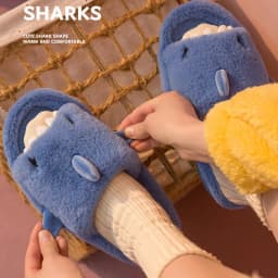 Litfun Plush Shark Slippers For Women Men Soft Furry Cotton Slippers Winter Indoor Cotton Shoes Open-Toe Non-slip Home Flip Flop